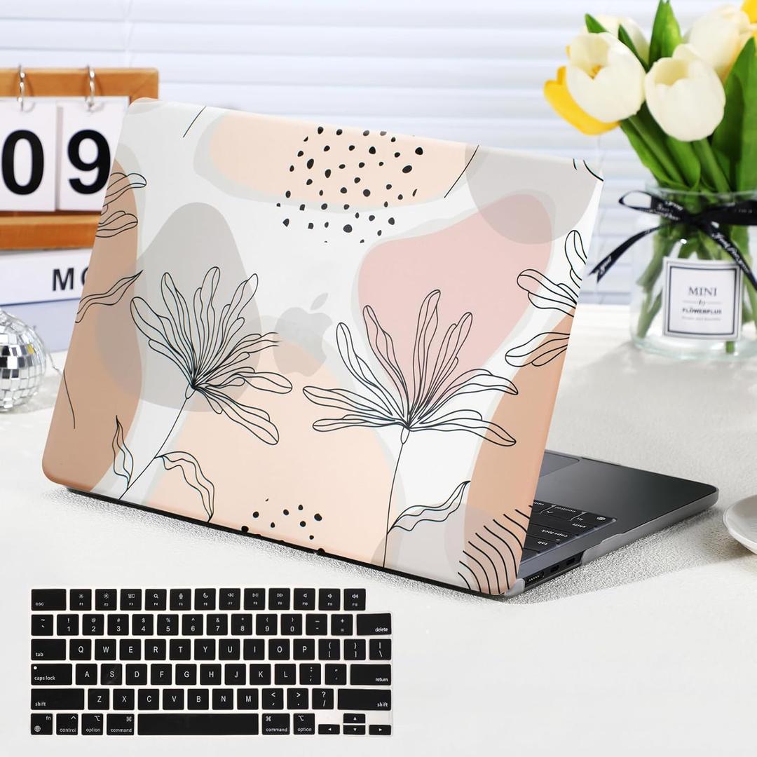 Funut for MacBook Air 13 inch Case 2021 2020 2019 2018 Release M1 A2337 A2179 A1932 with Touch ID, MacBook Air M1 Case Plastic Hard Shell Case Protective Cover & Keyboard Cover, Art Flowers