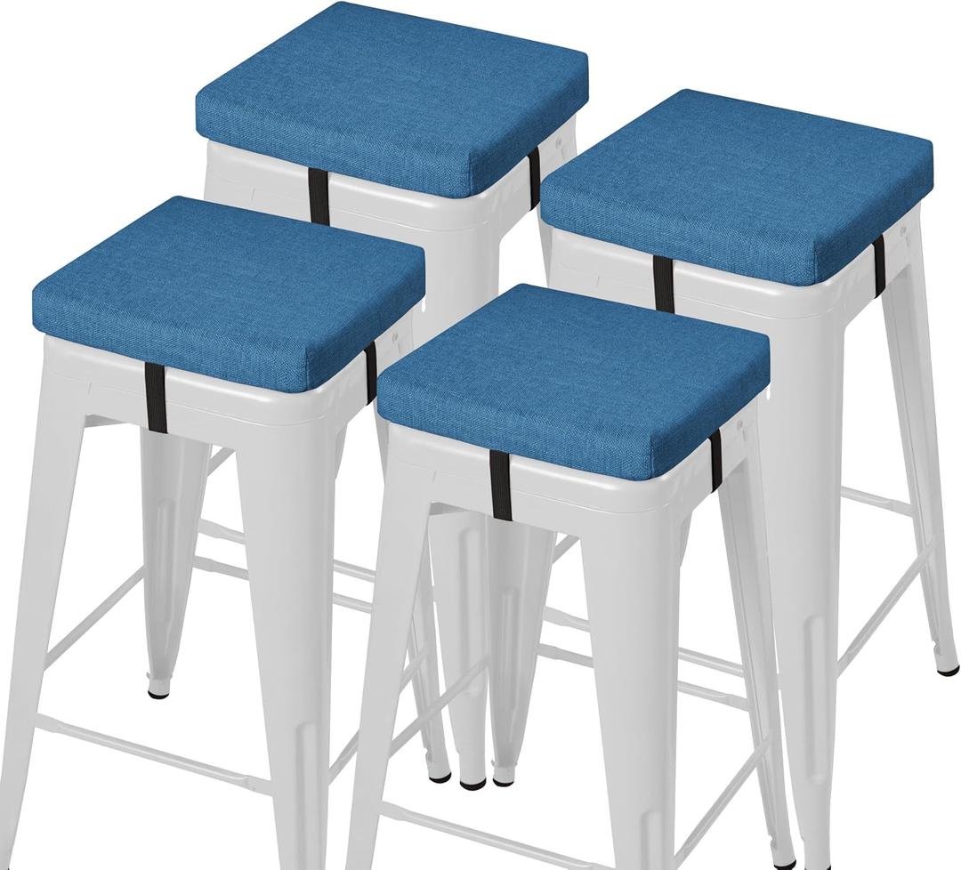 AddGrace Anti-Slip Bar Stool Cushions Square Bar Stool Seat Cushions with Ties Set of 4 Small Square Chair Pads with Machine Washable Cover 12"X12"X2" (Blue)