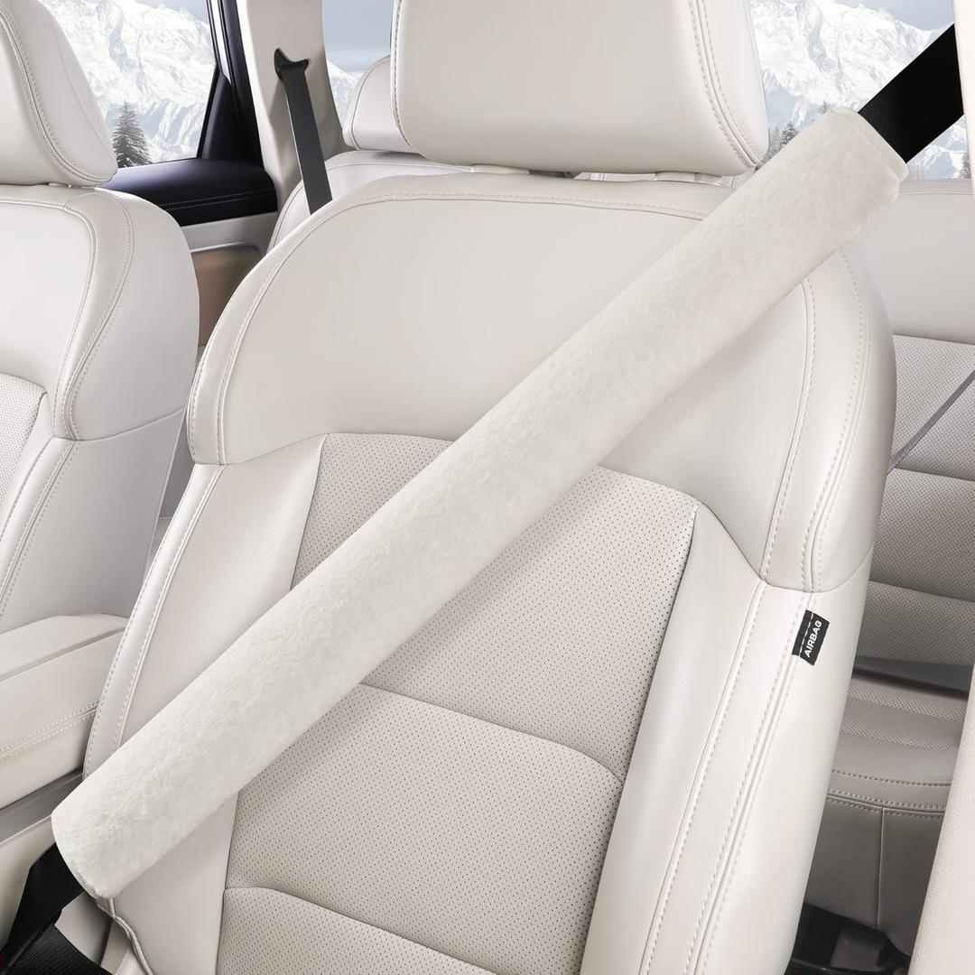 LACDL Extra Long Seatbelt Covers Super Soft Furry for Adults Kids Women & Men, Thick Plush Full Car Seat Belt Cushion, Fluffy Shoulder Pad Protector, Auto Interior Accessories, 1pc, Off White, 19.5in