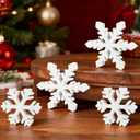 Wooden Snowflake Decorations for Table 4 PCS, Winter Wonderland Decor for Home Indoor Tiered Tray, Christmas Sign for Mantel Office Fireplace Bedroom, Holiday White Centerpiece for Kitchen House Desk