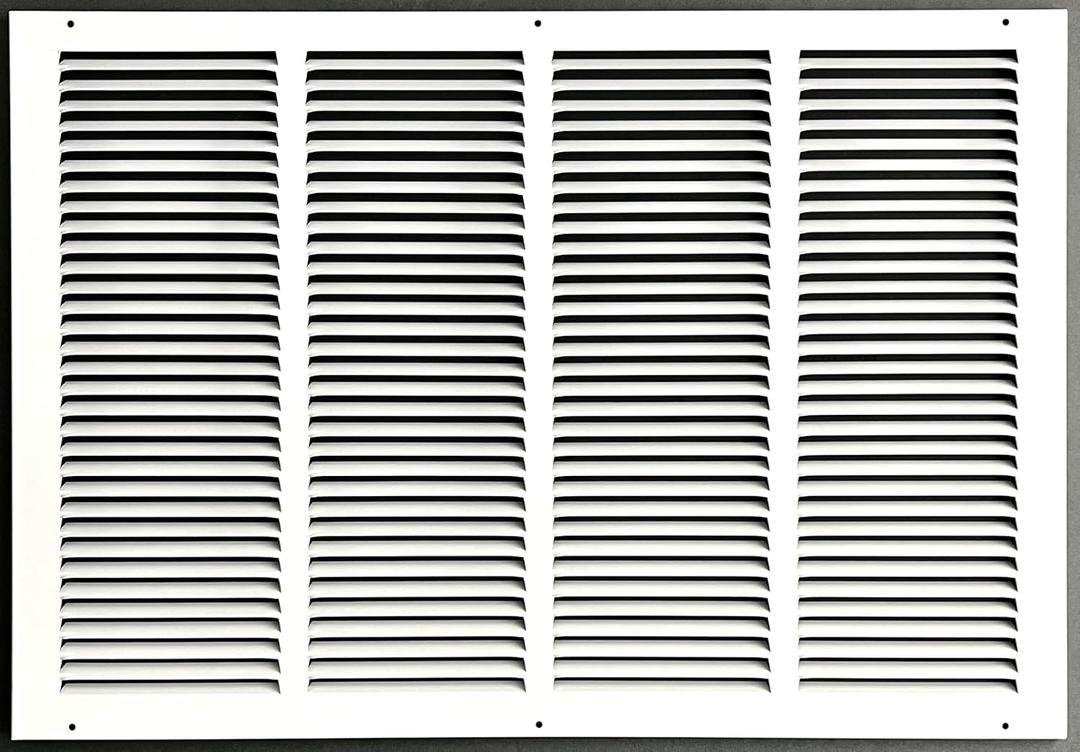 Fits 24x16 Duct Opening Stamped Steel Return Air Grille Vent Cover Grille for Sidewall and Ceiling in White Surface Dimensions: 25.75"W X 17.75"H (24" W x 16" H Duct Opening)