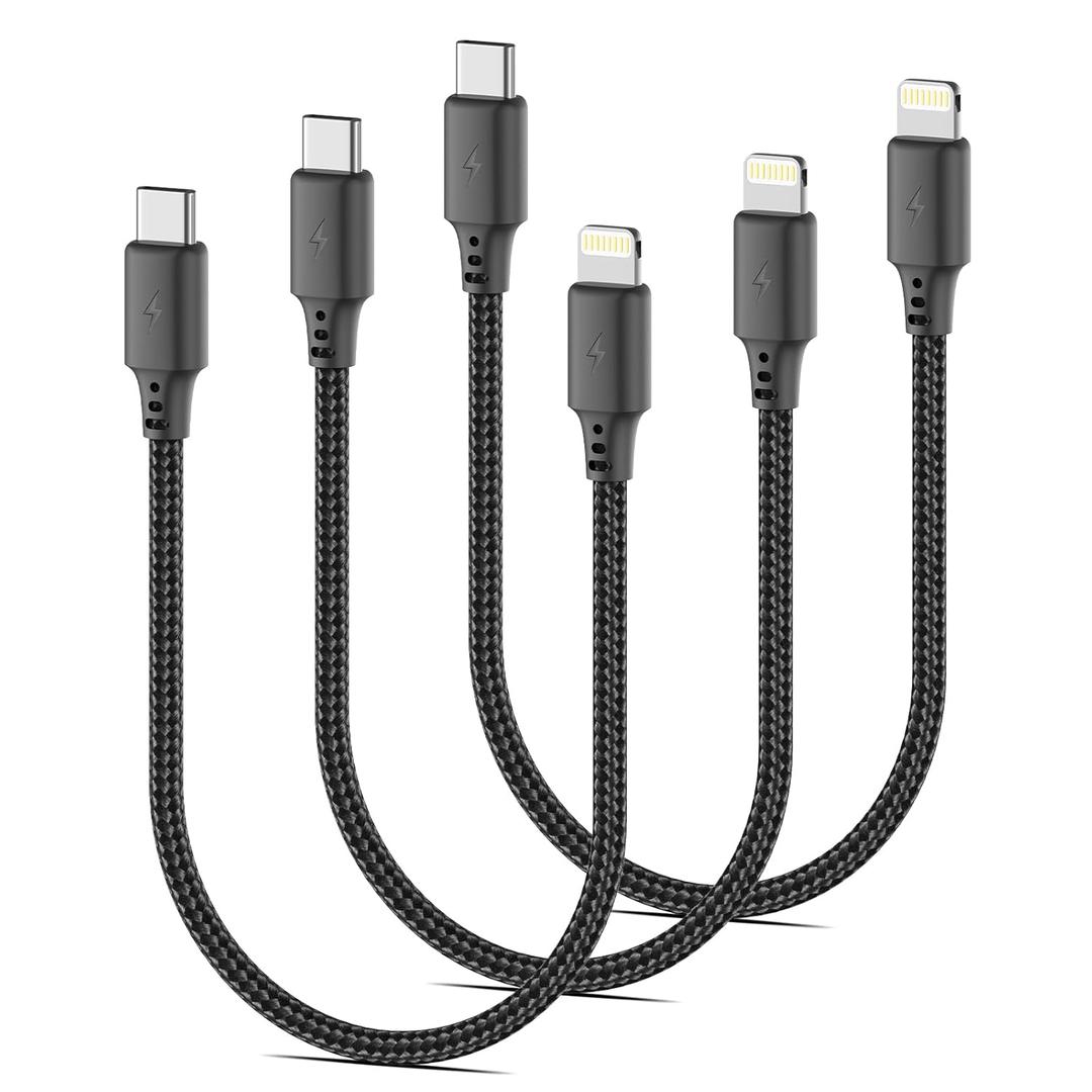 USB C to Lightning Cable 1FT 3Pack [Apple MFi Certified], Power Delivery 1 FT Short iPhone Cables Type C iPhone Charger Cord Fast Charging Compatible with iPhone 14 13 12 11 Pro Max X, Black