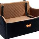 Car Seat for Large Size Dog, Booster Seat for Dogs Under 55 lbs or 2 Small Dogs, Soft Car Dog Bed Filling in Thick Memory Foam with 2 Safety Leashes and Storage Pocket (Brown/Black)