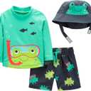 Simple Joys by Carter's Boys' Swimsuit Trunk and Rashguard Set, Frogs, 12 Months