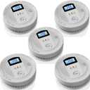 5 Pack Combination Photoelectric Smoke and Carbon Monoxide Alarm Detector with LCD Display; Battery-Operated Smoke Carbon Monoxide Alarm (White)