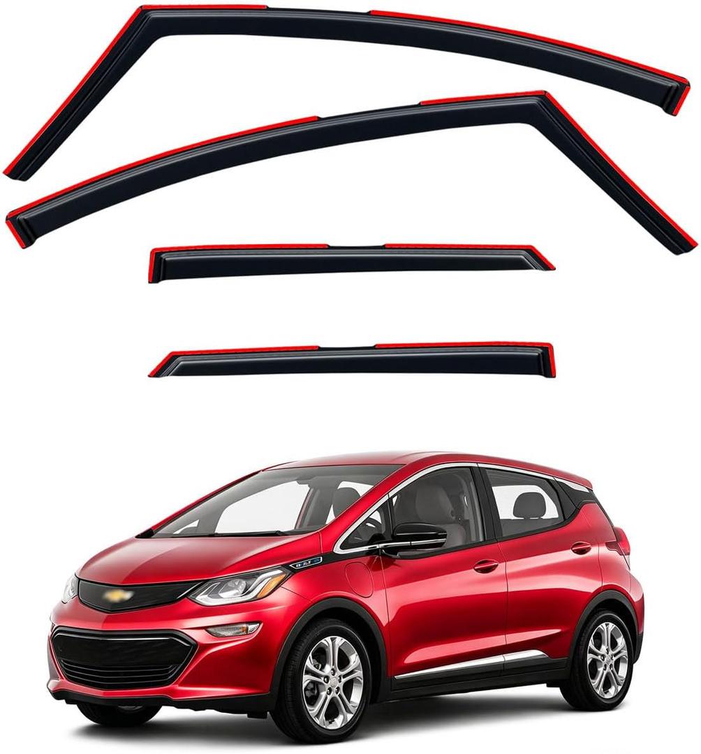 in-Channel Rain Guards Window Visor for Chevy Bolt EV 2017-2023
Shields Vent Deflector Shade Wind Dark Smoke 2018 2019 2020 2021 2022 17 18 19 20 21 22 23, Tape-On Inside-Mount, 4PCS