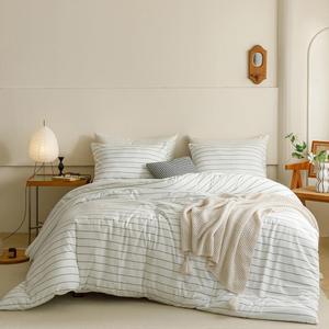 CLOTHKNOW Striped Queen Comforter Set White Black Bedding Comforter Sets White Queen Comforter Soft Farmhouse Comforter with 2 x Pillow Cases