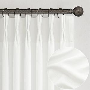 Pinch Pleated Sheer Pure White Curtains 90 Inches Long for Bedroom, Faux Linen Farmhouse Viral Light Filterin Privacy Curtains That Let Light in Kids Room Window Drapes Hooks 40"W x 90"L Panels 2 Set