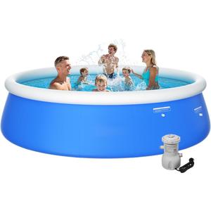 2025 Upgrade 12'*33" Round Inflatable Top Ring Above Ground Swimming Pool Fast Easy to Set Up Blow Up Pool Set with 530GPH Filter Pump for Summer Outdoor Garden Backyard Childen Adults