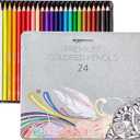 Amazon Basics Colored Pencils for Coloring and Drawing, Premium, Soft Core, Back to School Supplies, 24 Count (Pack of 1), Multicolor