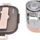 LIZEALUCKY Bento Box, Stainless Steel Lunch Box,4Grid Portable Bento Box, Food Storage Container for Adult, The Lid Contains Spoons and Chopsticks( Pink)