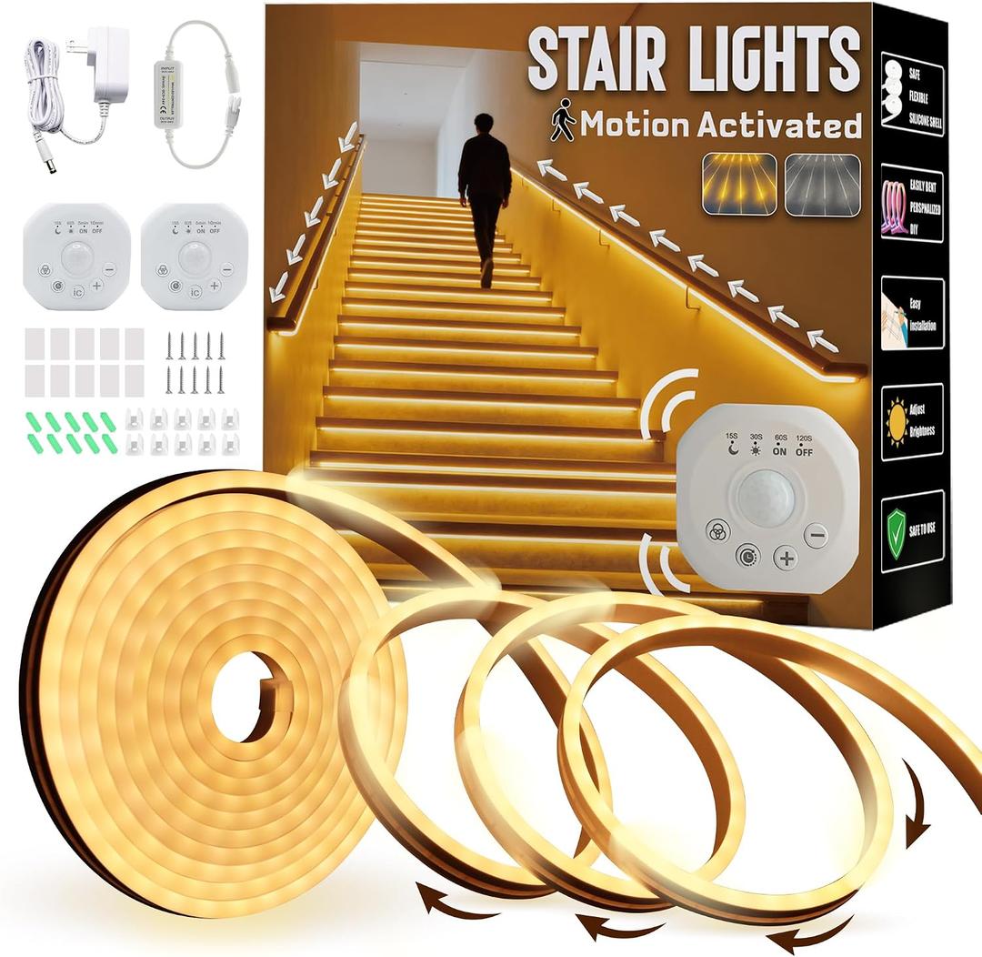 Motion Sensor LED Strip Lights - Chasing Effect Auto ON/Off for Stairs, Bedroom, Under Cabinet - 32.8ft Warm White, Easy Install