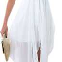 Women's Sheer Chiffon Folds Hi Low Loose Dress Delicate Gold Belt (Large)