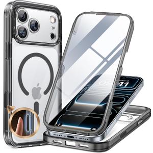 Miracase Magnetic for iPhone 17 Pro Case 6.3" [Compatible with MagSafe] Full-Body Phone Case with Built-in Glass Screen Protector & Camera Control,Drop Proof iPhone 17 Pro Cover, Clear Black
