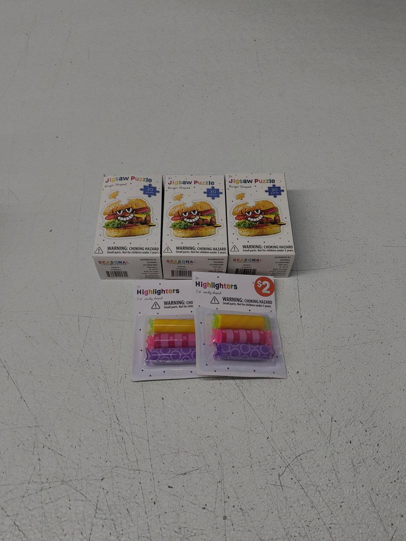 Jigsaw Puzzle Burger Shaped 30 Piece, 3 Pack, Highlighters 2 PACK