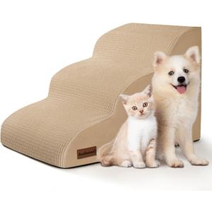 Aodisman 3-Step Dog Ramp and Stairs for Sofa and Chair - Non-Slip Sturdy Pet Steps for Small Dogs and Cats,15.7" H,Khaki