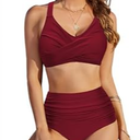 Uikue Womens High Waisted Bikini Sets Two Piece Swimsuit V Neck Twist Front Swimwear Tummy Control Full Coverage Bathing Suit( Red, XXL)