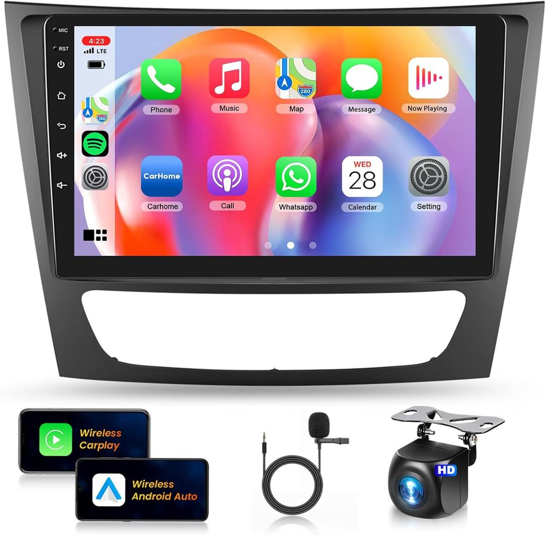 2+64G Car Stereo for Mercedes Benz E Class W211 E200 CLS W219 2002-2009 Wireless Carplay Android Auto,9 inch Touch Screen Radio,Android/GPS/WiFi/EQ DSP/Bluetooth/SWC/Backup Camera for E Class Radio
