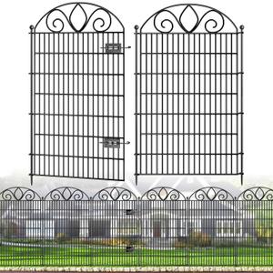8 Panels No Dig Tall Garden Fence with Gate  48" H X 21' L Rustproof Metal Dog Fence Outdoor for Yard, Decorative Animal Barrier Fence for Pet, Garden Border, Patio, Flower | Temporary Fencing
