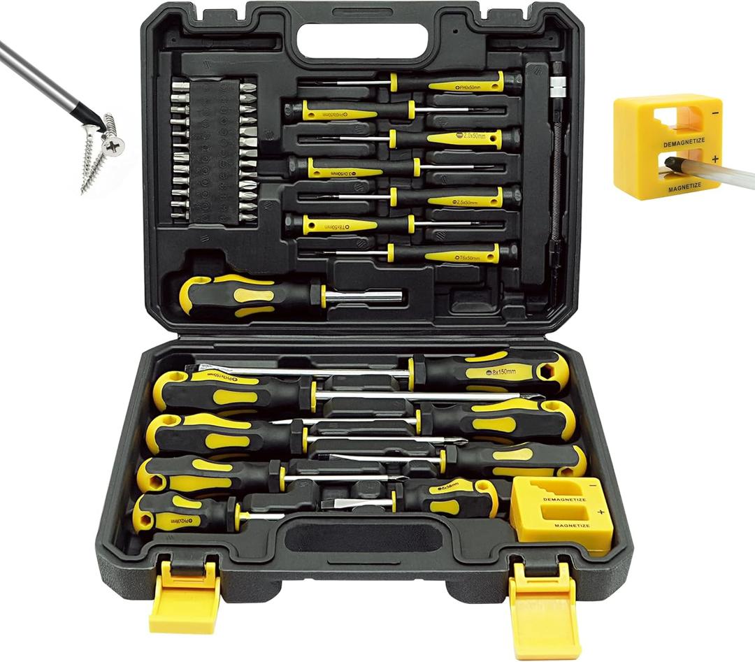 43pcs Magnetic Screwdriver Set, Including Slotted, Phillips, Hexagonal, Pozidriv, Magnetizer, Demagnetizer, Replaceable Screwdriver Bits and Sturdy Tool Case for DIY and Repair Work