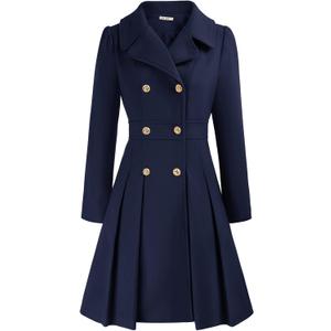 GRACE KARIN Lapel Double-Breast A Line Dark Blue Trench Coat Fall Jackets for Women 2XL