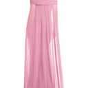 HESUUIO Elegant Off Shoulder Formal Dress Mesh Cape Overlay Wedding Guest Evening Gowns Bodycon Maxi Long Dress Pink M