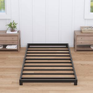 4" Twin Bed Frames Low Profile, Twin Platform Bed Frame No Box Spring Needed, Heavy Duty Metal, Easy Assembly, Black (Twin)