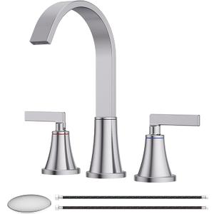 8 Inch Bathroom Sink Faucet, 3 Hole Widespread Bathroom Faucets with Pop Up Drain, Bar Faucet with Cache Aerator, Brushed Nickel
