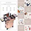 3 in 1 Professional Rolling Makeup Train Case Aluminum Trolley Case with 360 Rotation Wheels for Makuep Artist Cosmetic Suitcase Organizer with Lock and Key Diamond Pattern - Rose Gold
