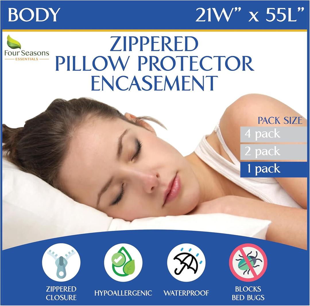 Body Size Pillow Protector 21" W x 55" L – Waterproof Zippered Pillow Cover Hypoallergenic Dust Proof Pillowcase Encasement