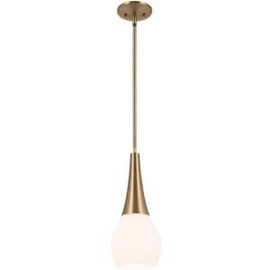 Kichler Deela Single Pendant Light Fixture for Kitchen Island with Satin Etched Cased Opal Glass in Champagne Bronze, Modern Hanging Lamp (7" x 17"), 52529CPZ, Medium