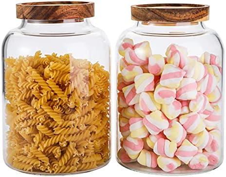 Bekith 1 Pack Large Glass Food Storage Jar with Airtight Wooden Lid, 66 FL OZ(1950ml) Glass Food Canister for Kitchen and Pantry Organization, Storage Containers for Coffee, Rice, Sugar, Flour