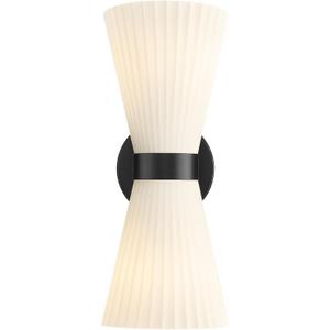 Gold Sconce Wall Lighting, HWH Single Wall Vanity Light Fixture Brushed Gold Wall Sconce Lamp, Modern Indoor Up Down Wall Light with Frosted Milk White Striped Glass Shade, 5HZG97B-2W BG Matte Black 2-Light