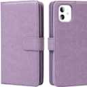 for iPhone 11 Case,for iPhone11 Case, 2 in 1 Detachable Wallet Magnetic Case PU Leather Flip Cover with Strap [Money Pocket][6 Card Slots] -Purple