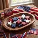 Amyhill 18 Pcs 4th of July Decorations Wooden Star, Americana Memorial Day Table Centerpiece Red White Blue Independence Patriotic Bowl Fillers Labor Day Decor for Home Tiered Tray Rustic Farmhouse