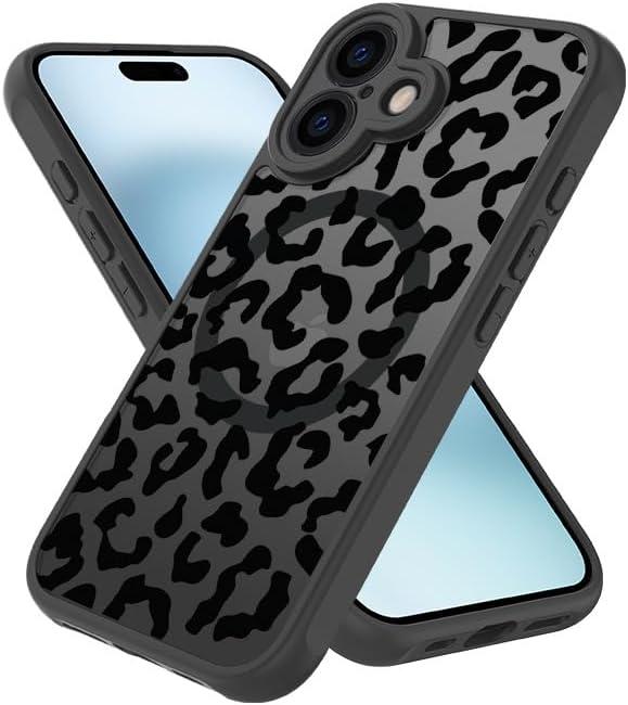 for iPhone 16 Plus Magsafe Case, Magnetic Black Leopard Design Cute Soft TPU Shockproof Protective for Girls Women Phone Cover