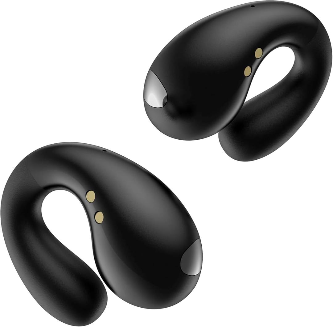 Open Ear Earbuds Wireless Bluetooth 5.3 Earphones, Flexible Clip On Ear buds with 36H Playtime LED Display Bone Conduction Headphones, IPX7 Waterproof Light Weight Fit for Every Ear, Sport, Workout (Black)