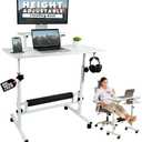 Model 2026 Adjustable Height Rolling Desk With Wheels Portable Compact Laptop Table Mobile Workstation For Study Office Small Space Standing Desk Ergonomic Writing Surface Modern Home Furniture White