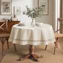 MIULEE Beige Round Linen Polyester Tablecloth with Decorative Cutouts Spring Waterproof Stain Resistant & Shrink-Proof Table Cloth 60x60 inch Farmhouse Style for Dining Wedding and Outdoor