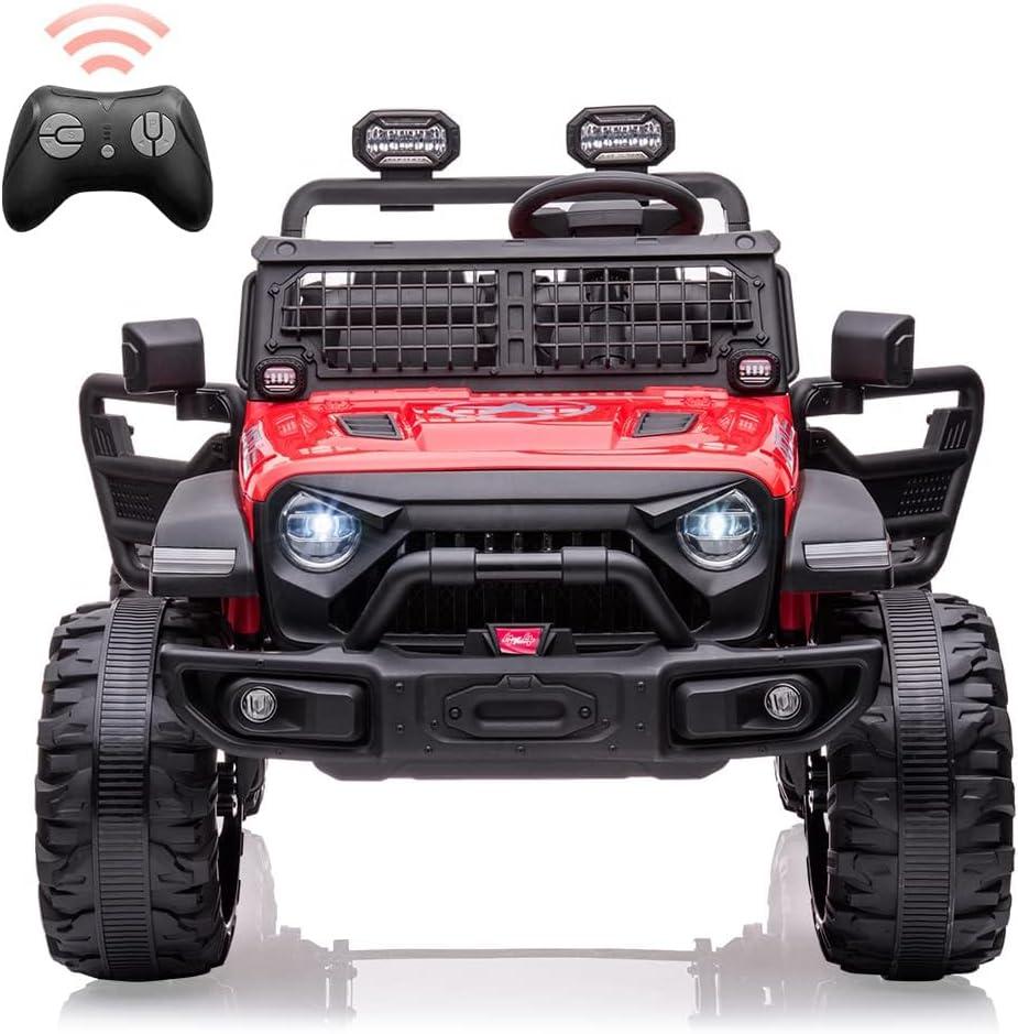 24V Kids Ride on 2 Seaters Electric Car with Remote Control, 2 * 120W Motors Battery Powered 20" Extra Large Seats+15.5" XL Wheels,LED Headlights, Front Storage, Bottle Holder, FM, Music for 3+ (Red)