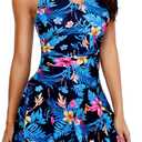 Yonique One Piece Swimsuits for Women Modest Tummy Control Swimdress Vintage Bathing Suits Skirt Swimwear
 SIZE XL ( FLOWERS )
