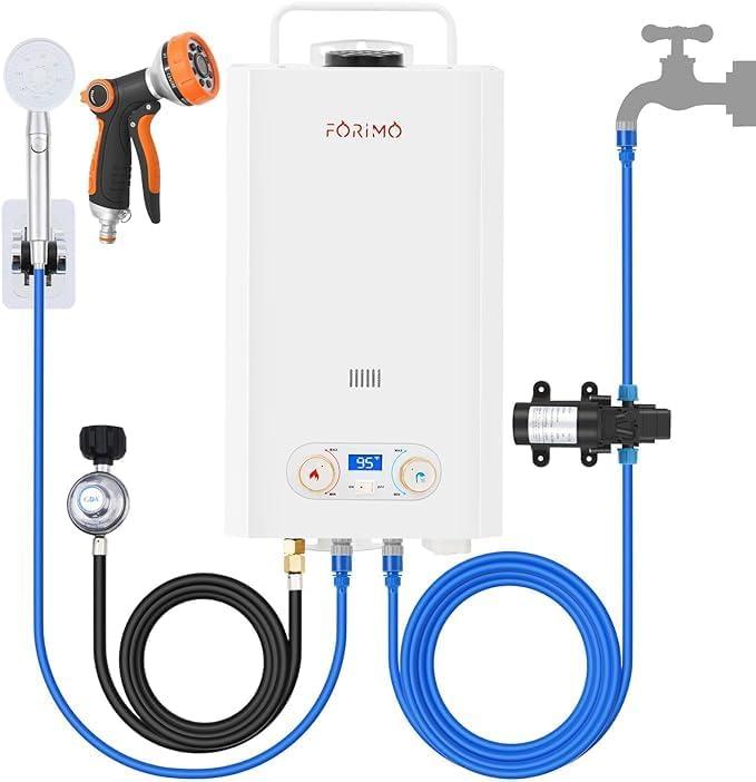 Tankless Water Heater Propane,2.64GPM 10L Outdoor Portable water heater,with 2 GPM Water Pump, with Digital Display Multi-Protection for Camping Trips Boat Cabins