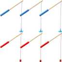 Sumind 6 Pcs Magnetic Fishing Pole Wooden Magnetic Fishing Rods with Magnet Hooks Christmas Game Toy Gifts for Birthday Party(Red, Blue,Column, Hook)