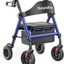Rollator Walkers for Seniors with Seat, Foldable Lightweight Rolling Walker with 8" Big PU Wheels, Ergonomic Seat, Dual Height Adjustment (Blue)
