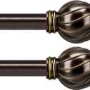 2 Pack Brown Curtain Rods Set for Windows 72 to 144 Inches Adjustable Length Heavy Duty 7/8" Diameter Window Curtain Rod with Decorative Finials for Outdoor Farmhouse Bedroom Kitchen Living Room