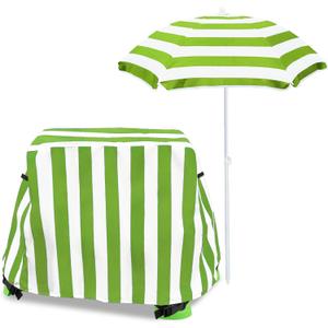 Kids Water Table Umbrella and Cover, Heavy-Duty 600D Waterproof Anti-UV Dustproof Water Table Cover with Umbrella, Compatible with Step2 Rain Showers Splash Pond Water Table, Green