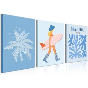 Blue Coastal Cowgirl Room Decor Set of 3 Beachy Wall Art Light Blue Coastal Teen Girl Poster Prints Preppy Beachy Canvas Wall Decor Pictures for Bedroom Living Room Dorm Framed 16x24 Inch