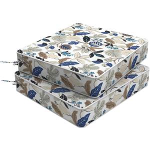 Set of 2 Outdoor Chair Cushions 20 x 18 x 4, Water Repellent Patio Seat Cushion with Removable Cover, All Weather Thick Chair Cushion for WickerSofaPatio Furniture, Leaves Beige