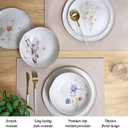 Sango 12-Piece Luxury Porcelain Dinnerware Set for 4- Glossy White Plates and Bowls Sets with Wildflower Patterns and Gold Rims, Ceramic Dish Set, Elegant Dishes for Everyday Dining, Gansevoort