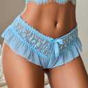 Avidlove Sexy Panties for Women Bikini Underwear Floral Lace Briefs with Cute Bow Center 1-4 Pack Light Blue, Small
